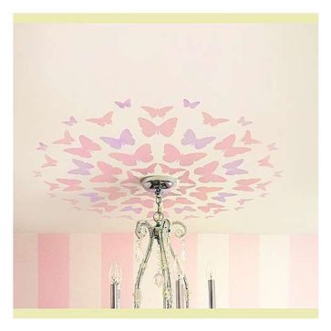 Декор потолка с помощью многоразового трафарета бабочки фото